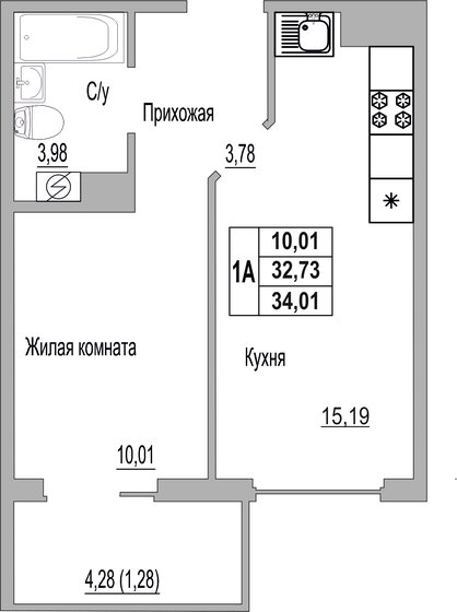 34 м², 1-комнатная квартира 2 652 780 ₽ - изображение 1