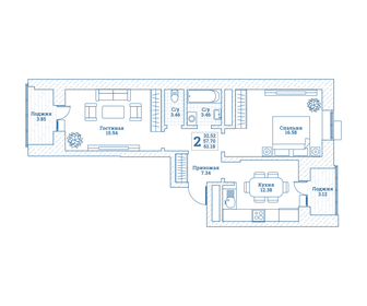 Квартира 61,2 м², 2-комнатная - изображение 1