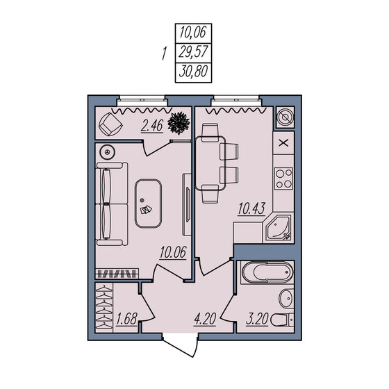 30,8 м², 1-комнатная квартира 2 972 200 ₽ - изображение 1