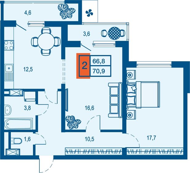 66,8 м², 2-комнатная квартира 10 454 200 ₽ - изображение 1