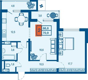 Квартира 66,8 м², 2-комнатная - изображение 1