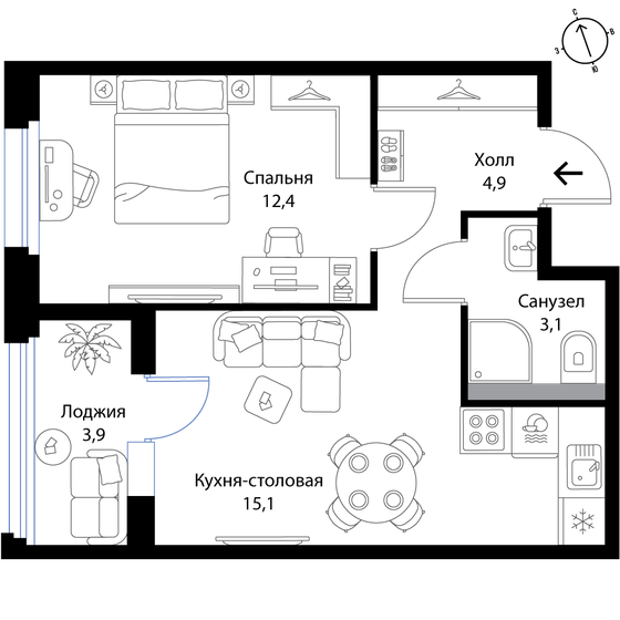 37,5 м², 2-комнатная квартира 6 787 500 ₽ - изображение 1