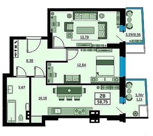 Квартира 58,2 м², 2-комнатная - изображение 1