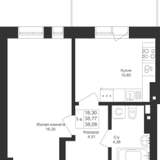 Квартира 38,1 м², 1-комнатная - изображение 3