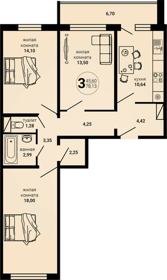 78,1 м², 3-комнатная квартира 5 470 000 ₽ - изображение 26