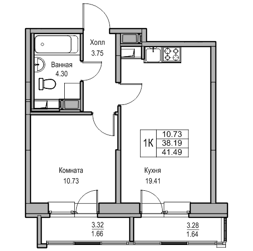 38,2 м², 1-комнатная квартира 7 891 398 ₽ - изображение 1