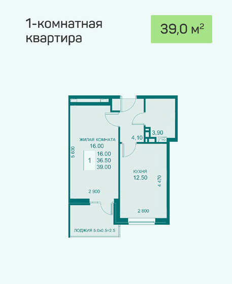 39,4 м², 1-комнатная квартира 5 516 000 ₽ - изображение 1