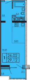 Квартира 29,7 м², 1-комнатная - изображение 1