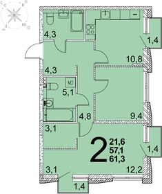 50,7 м², 2-комнатная квартира 5 990 000 ₽ - изображение 61