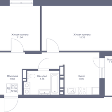 Квартира 52,9 м², 2-комнатная - изображение 3