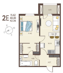 Квартира 42,4 м², 1-комнатная - изображение 1