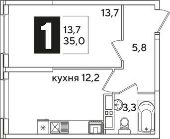 Квартира 35 м², 1-комнатная - изображение 2