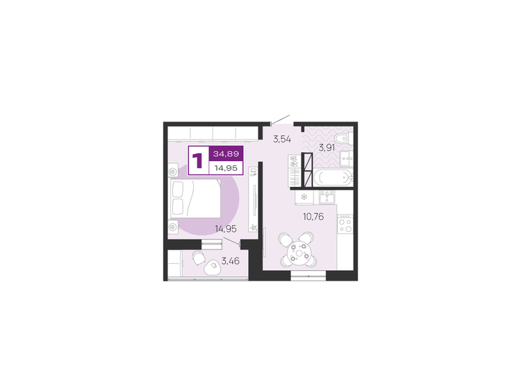34,9 м², 1-комнатная квартира 2 407 410 ₽ - изображение 20