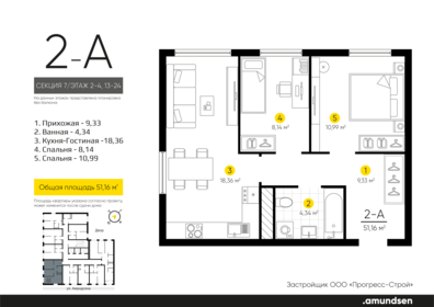 Квартира 50,9 м², 2-комнатная - изображение 1