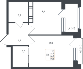 Квартира 34,6 м², 1-комнатная - изображение 1