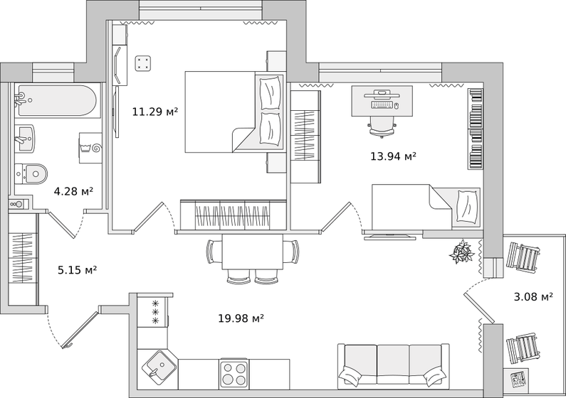 57,7 м², 2-комнатная квартира 8 027 162 ₽ - изображение 1