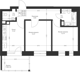 55 м², 2-комнатная квартира 9 240 000 ₽ - изображение 23