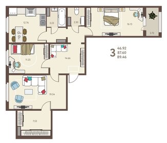 86,6 м², 3-комнатная квартира 8 313 600 ₽ - изображение 25