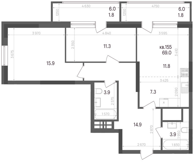 69 м², 3-комнатная квартира 7 944 817 ₽ - изображение 1