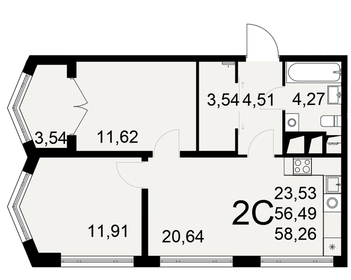 57,3 м², 2-комнатная квартира 6 358 080 ₽ - изображение 15