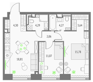 64,2 м², 2-комнатная квартира 27 128 084 ₽ - изображение 1