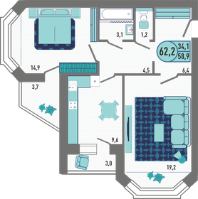 61 м², 3-комнатная квартира 5 800 000 ₽ - изображение 70