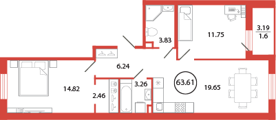 Квартира 63,6 м², 2-комнатная - изображение 1