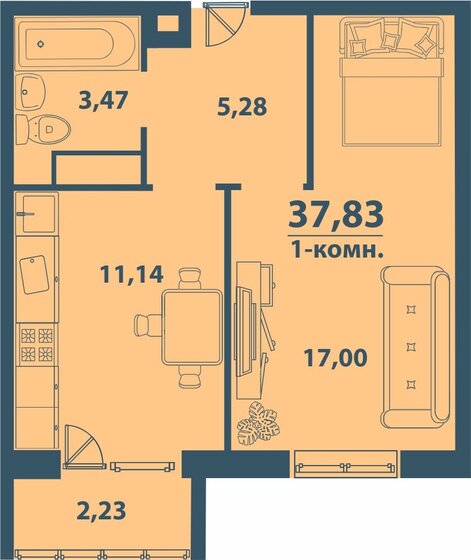 37,8 м², 1-комнатная квартира 3 177 720 ₽ - изображение 1