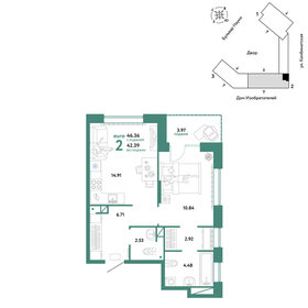 46,4 м², 2-комнатная квартира 6 705 000 ₽ - изображение 17