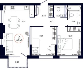 67,4 м², 2-комнатная квартира 7 100 000 ₽ - изображение 89