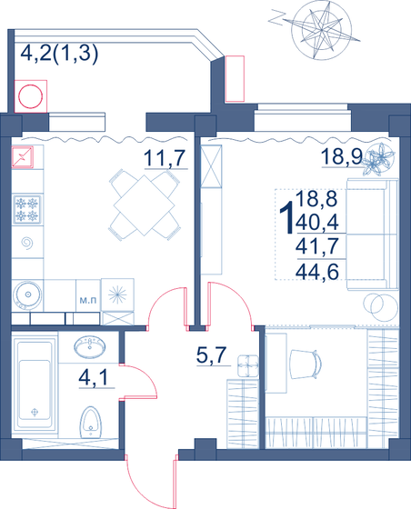 44,6 м², 1-комнатная квартира 5 435 000 ₽ - изображение 1