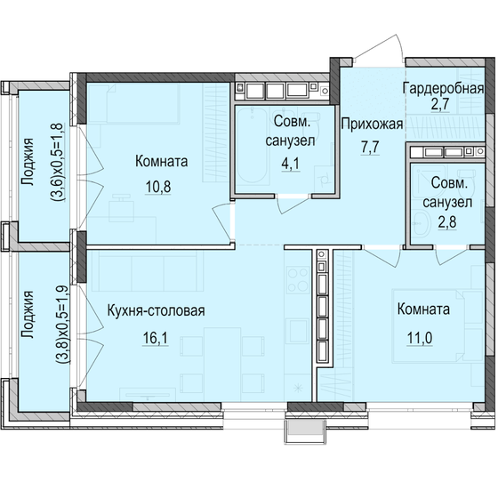 59 м², 2-комнатная квартира 8 778 000 ₽ - изображение 1