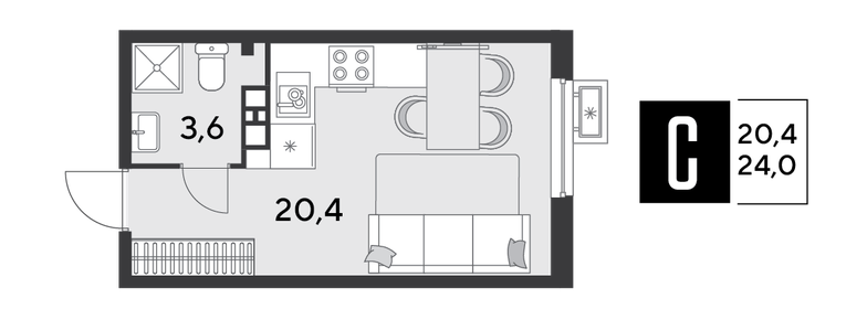 24 м², квартира-студия 4 300 000 ₽ - изображение 53