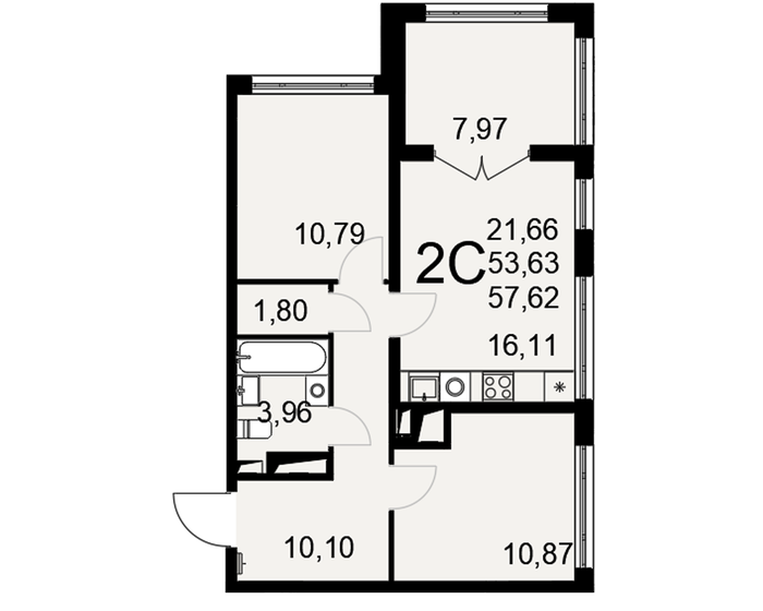 57,3 м², 2-комнатная квартира 6 358 080 ₽ - изображение 7