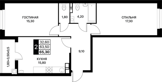 65,3 м², 2-комнатная квартира 7 574 800 ₽ - изображение 20