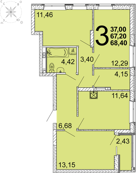 68,4 м², 3-комнатная квартира 8 505 932 ₽ - изображение 23