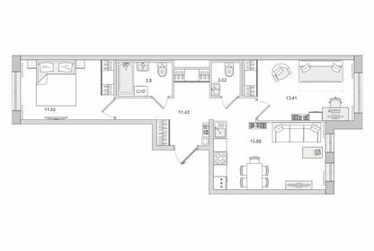 Квартира 58,2 м², 2-комнатная - изображение 1