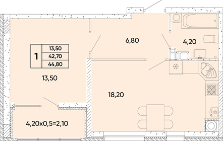 45 м², 2-комнатная квартира 4 930 000 ₽ - изображение 128