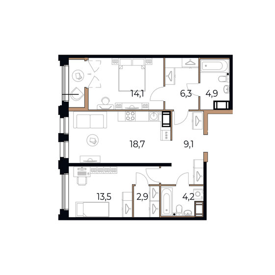 75,1 м², 2-комнатная квартира 11 640 500 ₽ - изображение 1