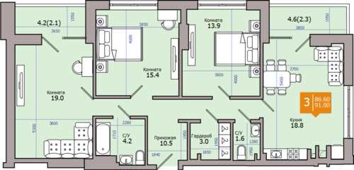 99,5 м², 3-комнатная квартира 10 500 000 ₽ - изображение 49