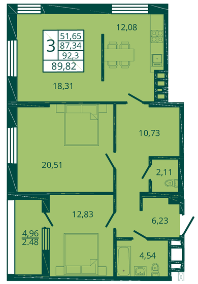 89,8 м², 3-комнатная квартира 11 317 320 ₽ - изображение 9