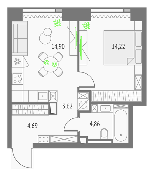 42,3 м², 1-комнатная квартира 19 201 368 ₽ - изображение 1