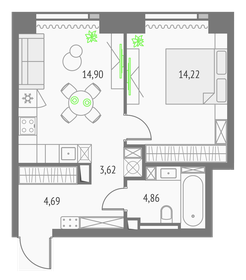 Квартира 42,3 м², 1-комнатная - изображение 1