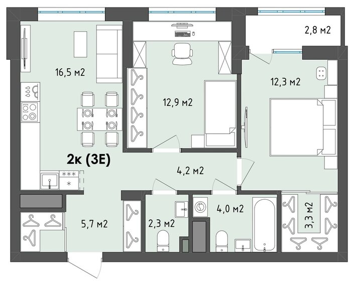 62,6 м², 2-комнатная квартира 7 621 550 ₽ - изображение 34