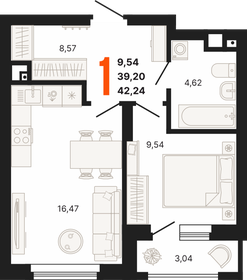 41,9 м², 1-комнатная квартира 5 790 552 ₽ - изображение 20