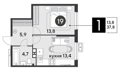 35,8 м², 1-комнатная квартира 3 200 000 ₽ - изображение 60