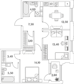 Квартира 64,7 м², 2-комнатная - изображение 1