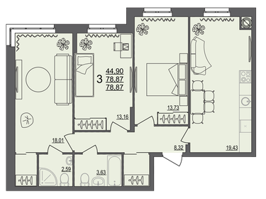 76 м², 3-комнатная квартира 6 500 000 ₽ - изображение 52