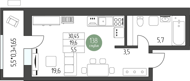 34,3 м², квартира-студия 5 024 250 ₽ - изображение 27