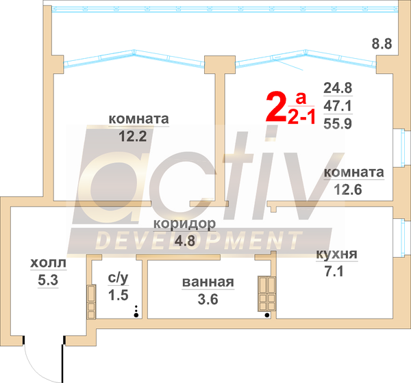 47,1 м², 2-комнатная квартира 5 310 000 ₽ - изображение 30